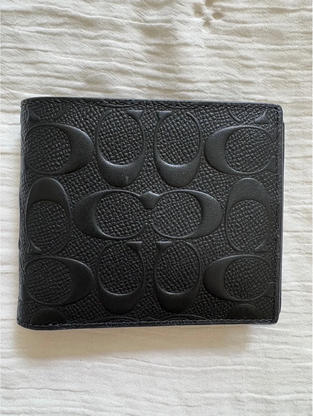 New Coach Men’s Black Signature Embossed Leather 3-in-1 Wallet Removable ID Case